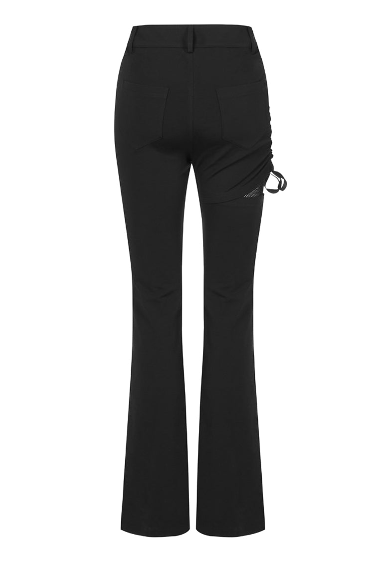 Black Side Open Drawstring Design Sexy Elastic Women's Punk Flared Pants