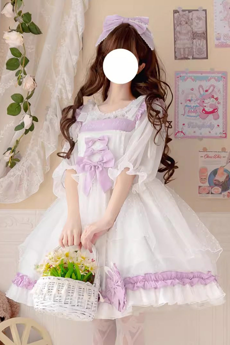 White/Purple Song of Mist and Gauze Ruffle Bowknot Sweet Lolita Dress