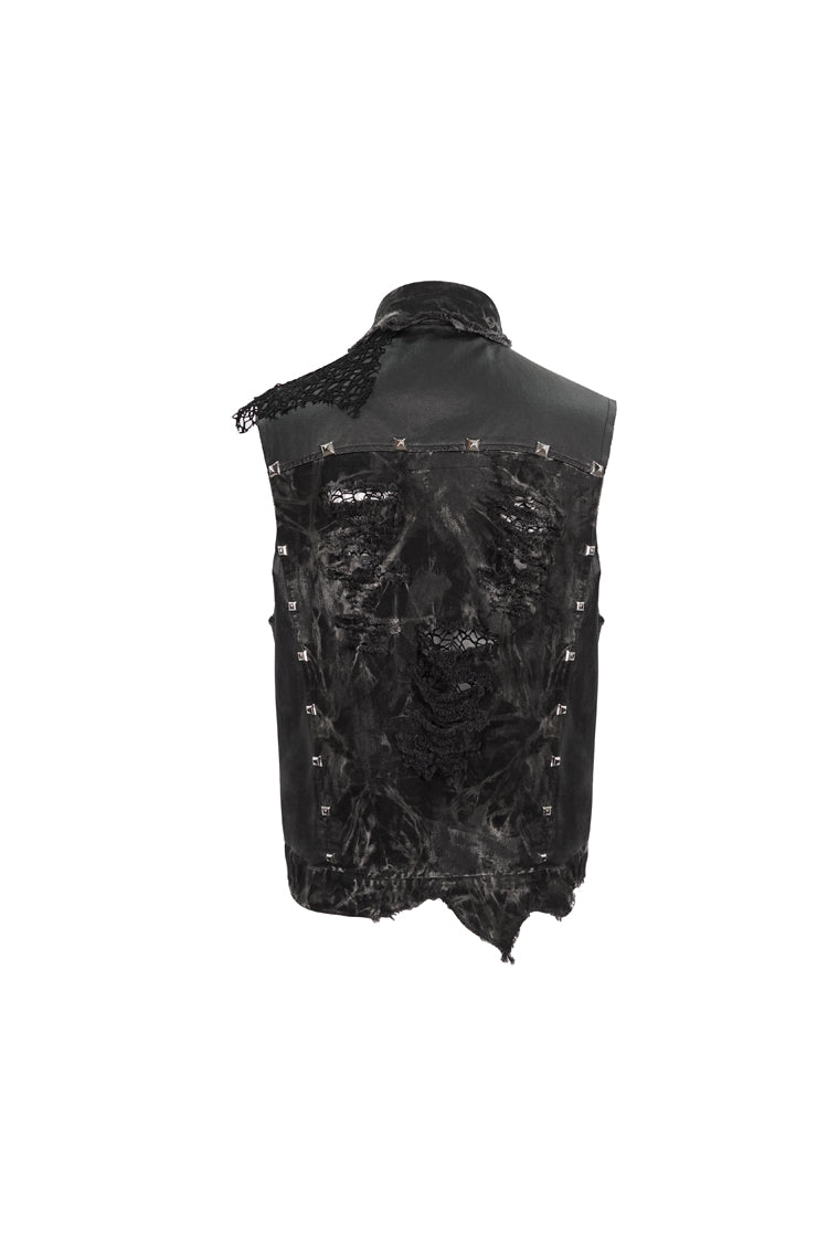 Black Loose Non-Stretch Tie-Dye Decadent Snatched Skull Sheep Head Decoration Men's Punk Vest