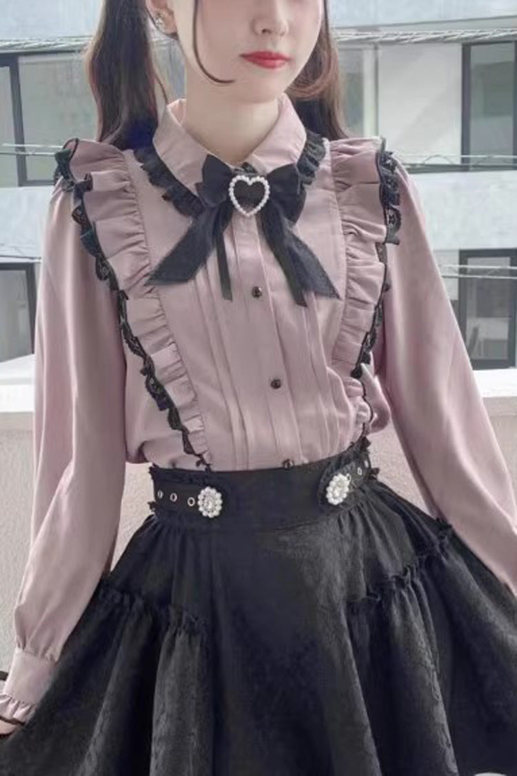 Pink Doll Collar Long Sleeves Bowknot Lace Sweet Jirai Kei Blouse 3 Colors