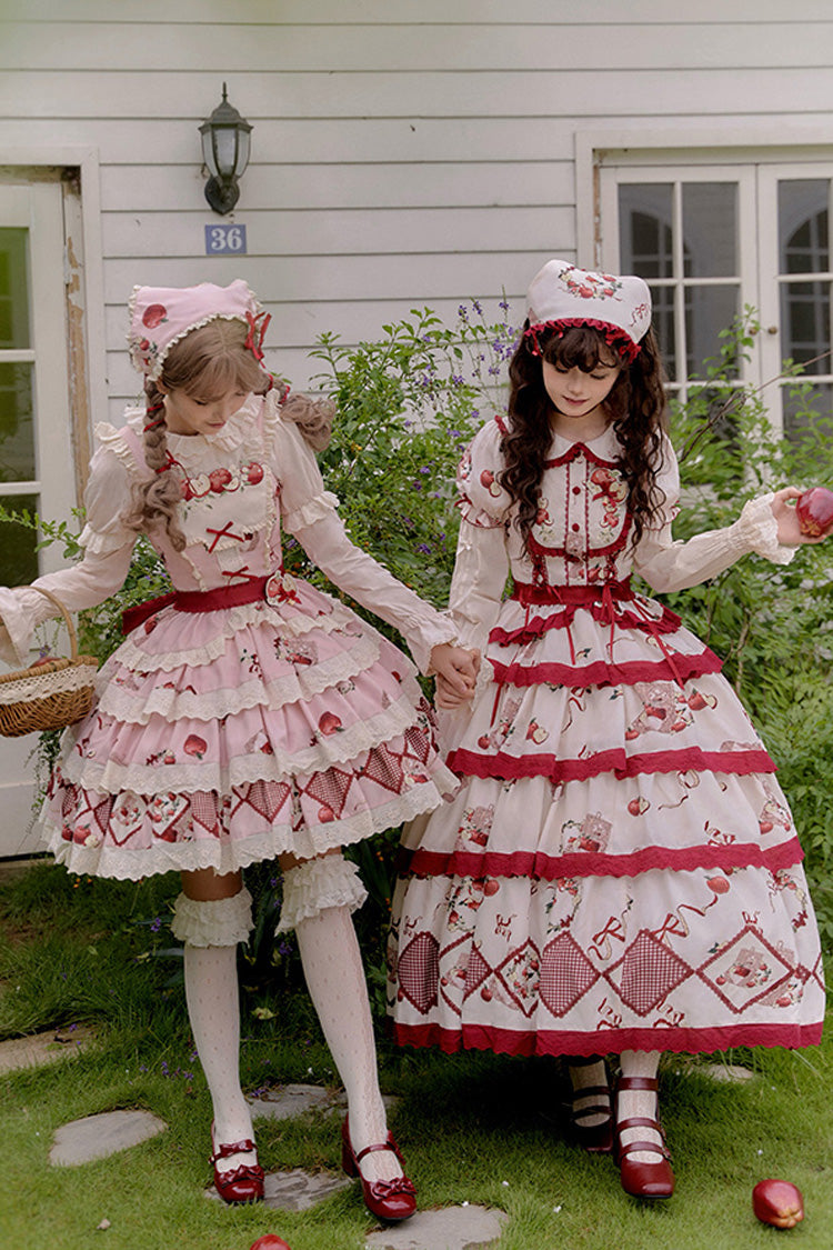 Pink Triple-Layered [Apple Orchard] Print Ruffle Embroidery Sweet Lolita Short Skirt