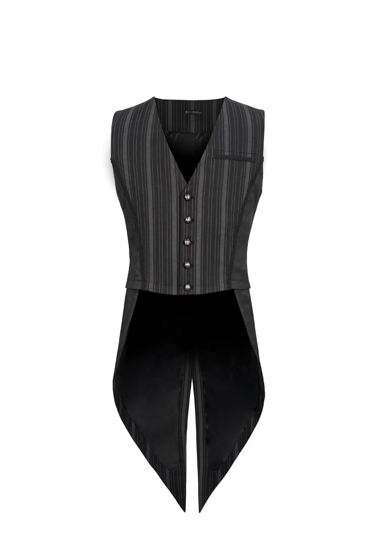 Black Retro Micro-Elastic Thick Stripe Stitching Three-Dimensional Texture Detachable Men's Punk Swallowtail Vest