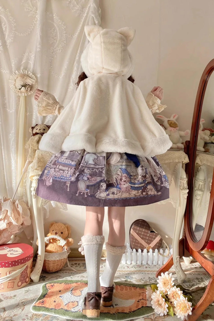 Ivory [Little Star Wish] Cat Ears Hooded Sweet Lolita Cloak Coat