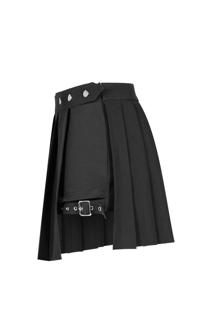 Black Fake Two-Piece Side Metal Buckle Pleated Women's Punk Skirt