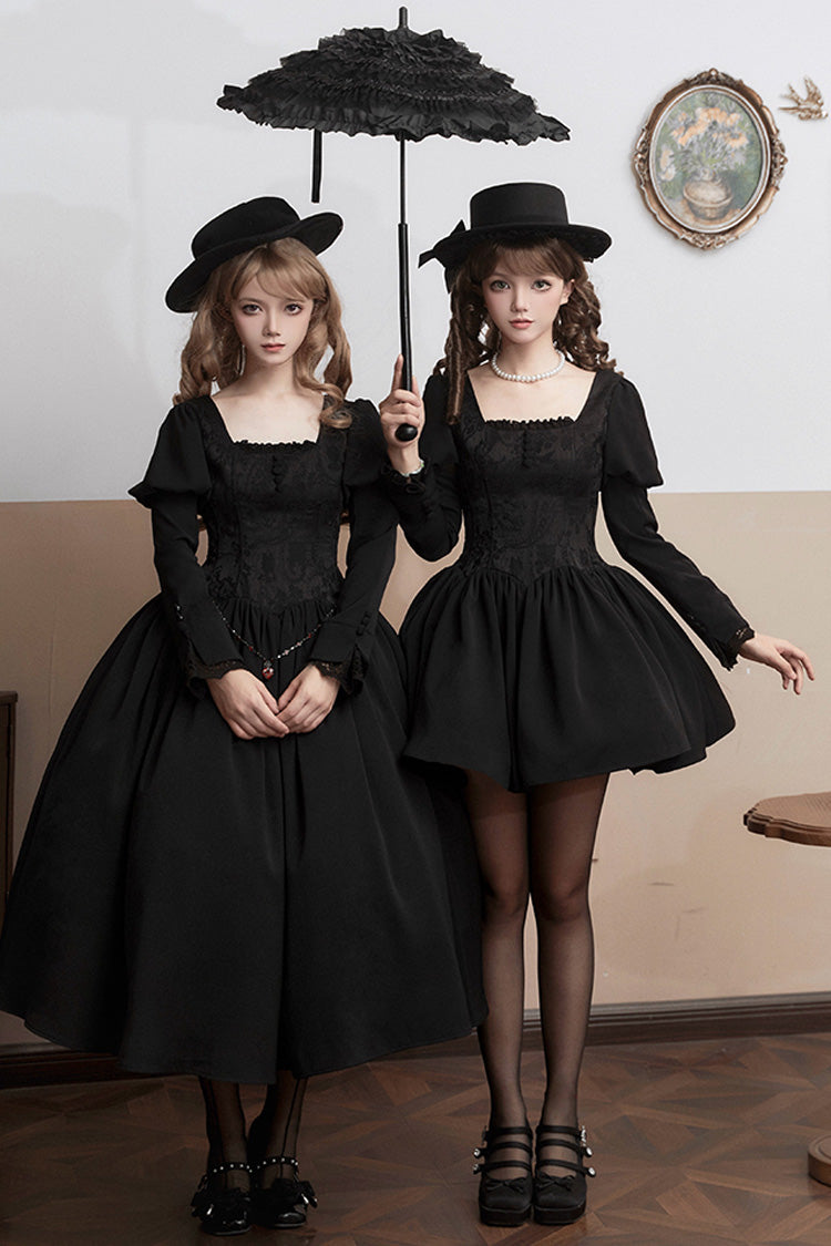 Black [Old Testament] Short Sleeves Ruffle Embroidery Bowknot Lace-Up Gothic Lolita Dress 2 Versions