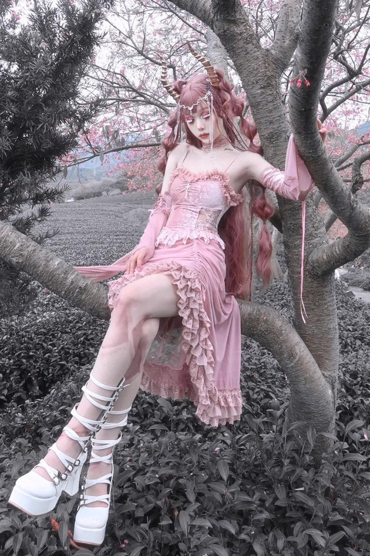 Pink Cherry Nightmare V-Kragen Hoch tailliertes Gothic Lolita JSK Kleid