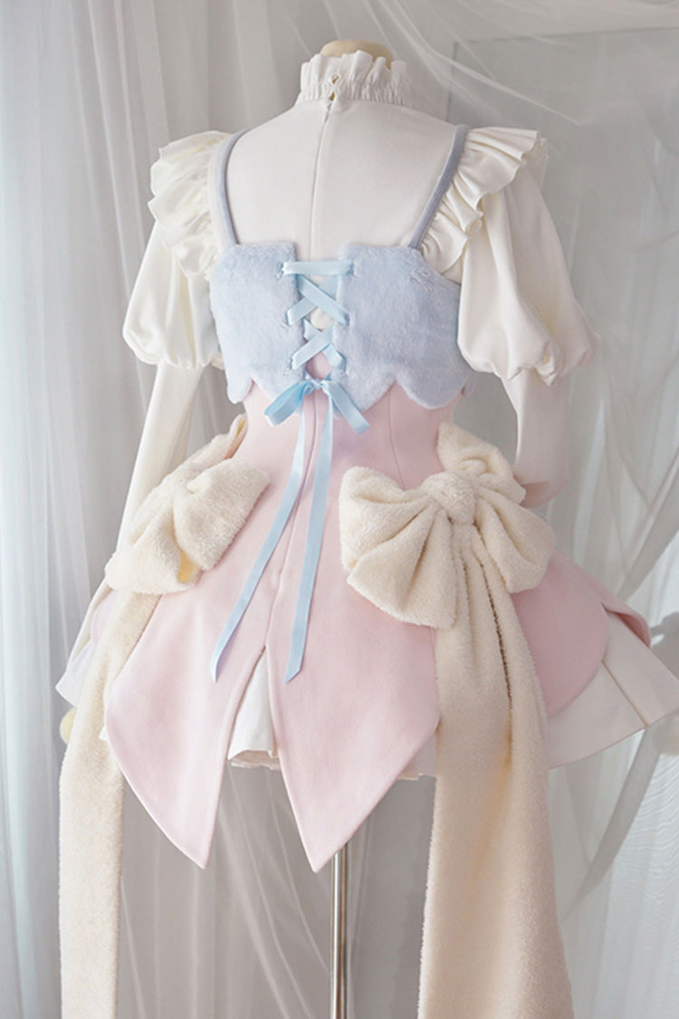 Stand Up Collar Long Sleeves High Waisted Thickened With Vest Sweet Lolita OP Dress 4 Colors