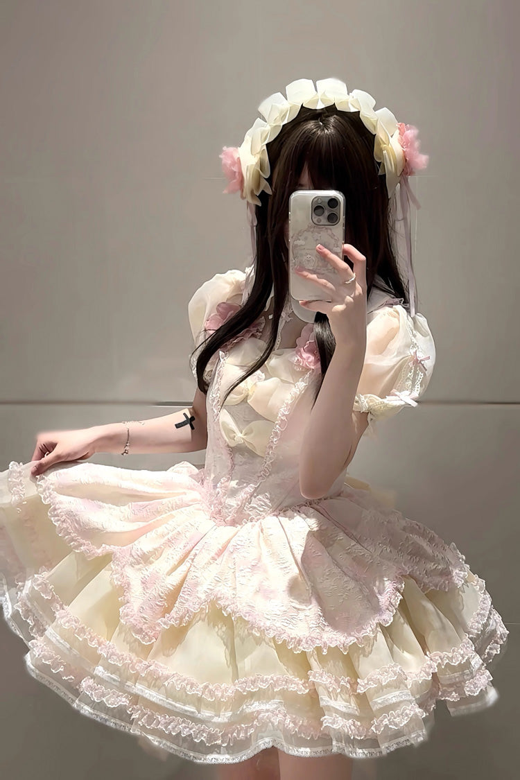 Rosa [Jasminregen] Rüschen Hanayome Bowknot Spitze Süßes Elegantes Prinzessin Lolita Kleid