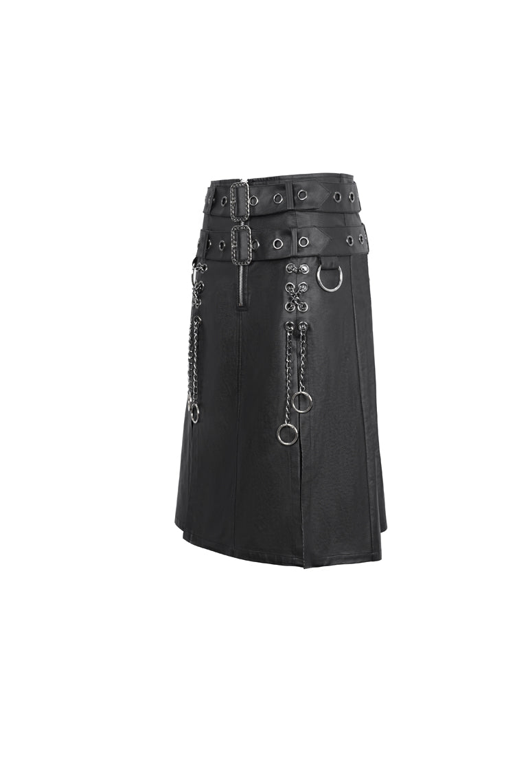 Black Men's Double Belt Side Slit Gothic Skirt