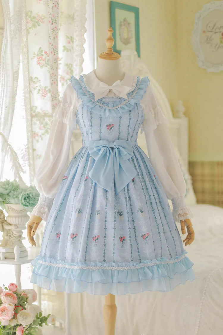 Flower Wall Print Ruffle Bowknot Sweet Lolita Dress 2 Colors