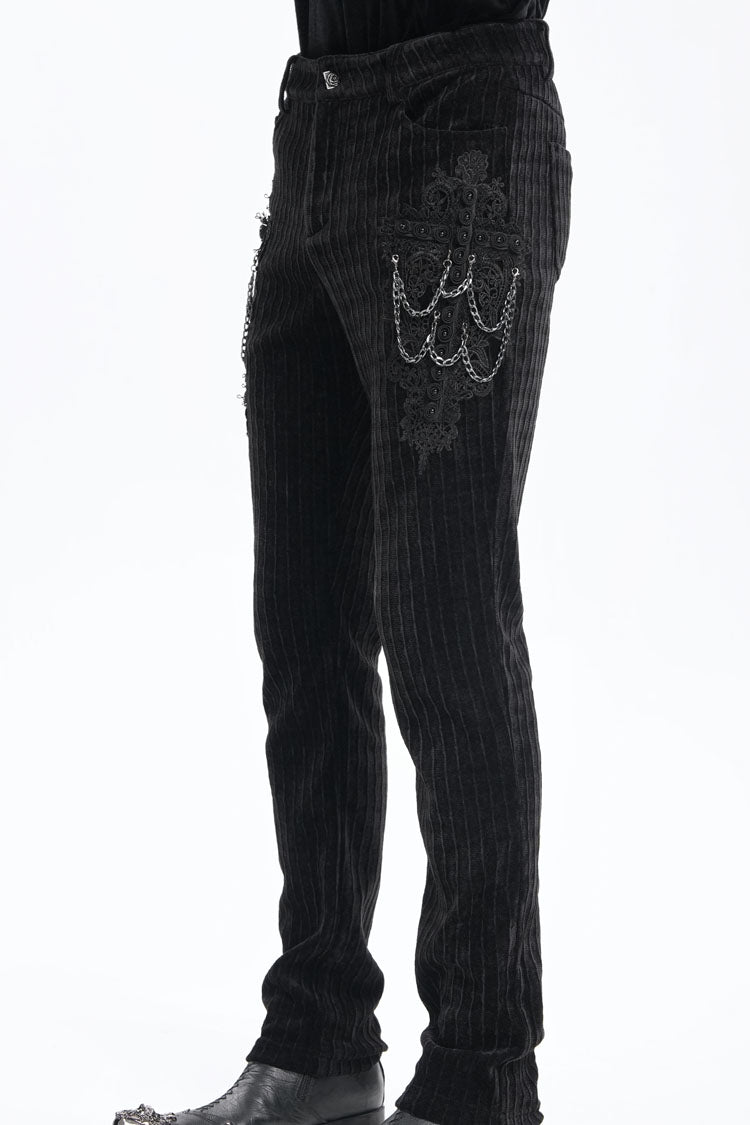 Black Chain Crochet Print Men's Gothic Pants