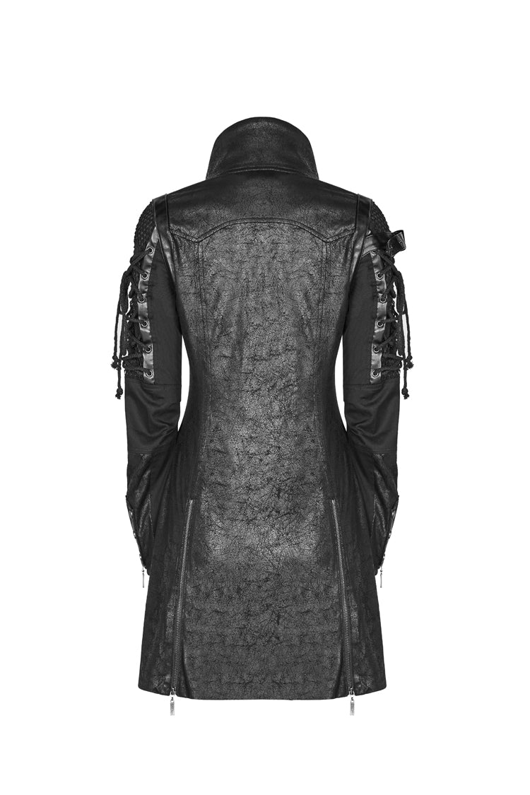 Black Metal Buckle Decoration Zipper Mens Steampunk Windbreaker Coat