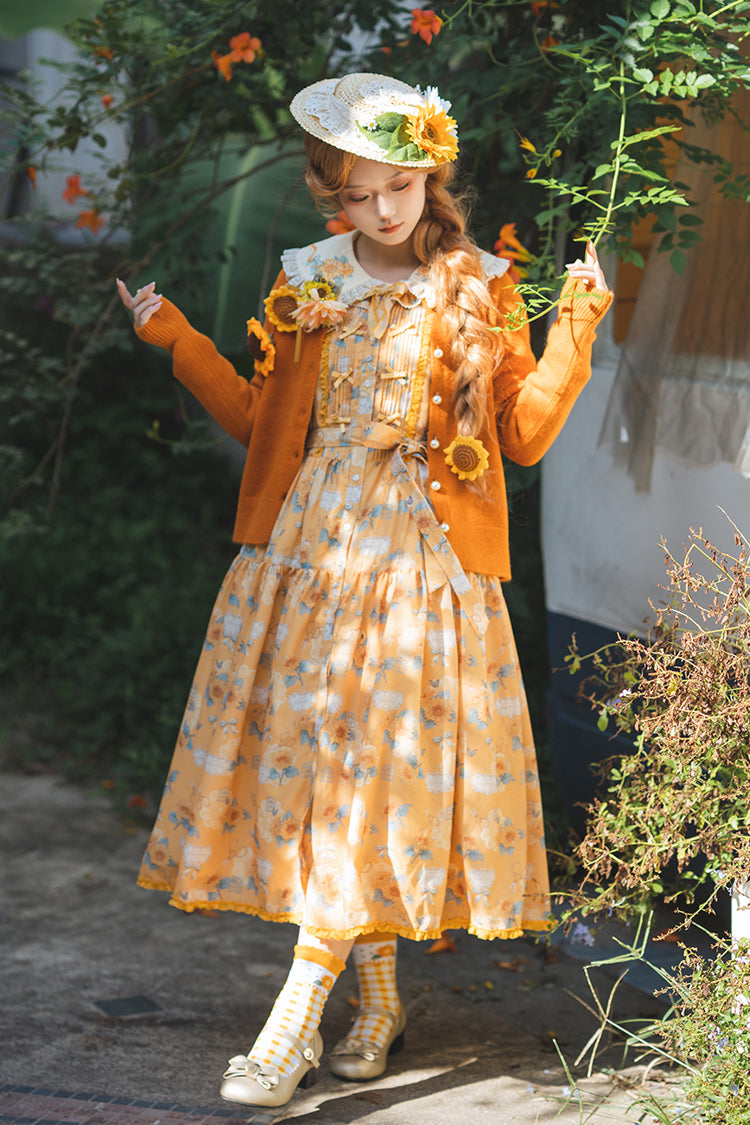 Yellow [Gardening Sunflower] Sleeveless Print Ruffle Bowknot Sweet Elegant Lolita Jsk Dress