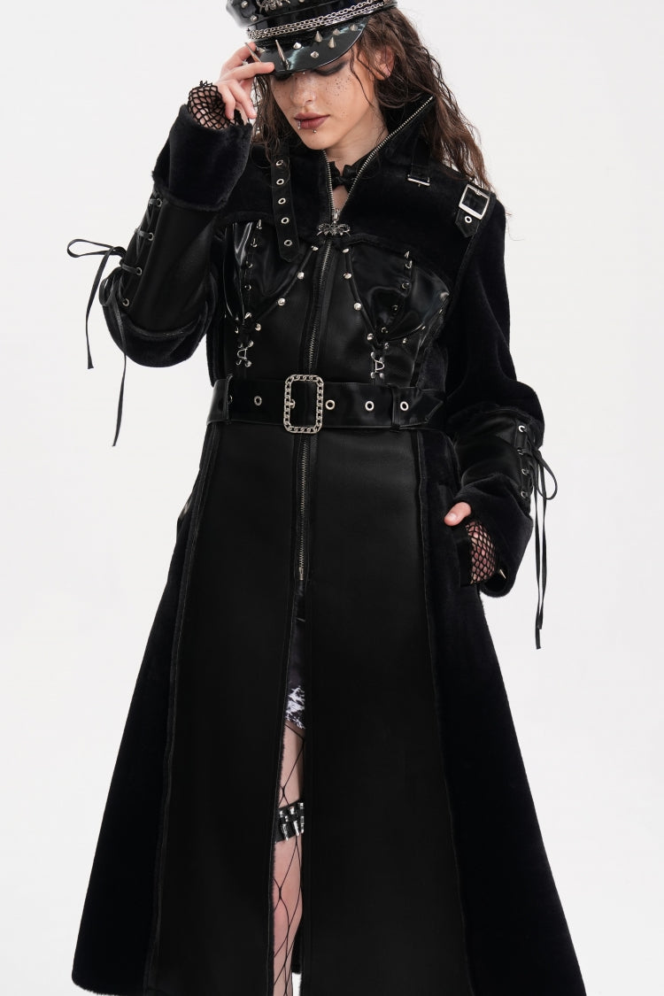 Black Women's Buckle-up Studs Eyelets Gothic Coat