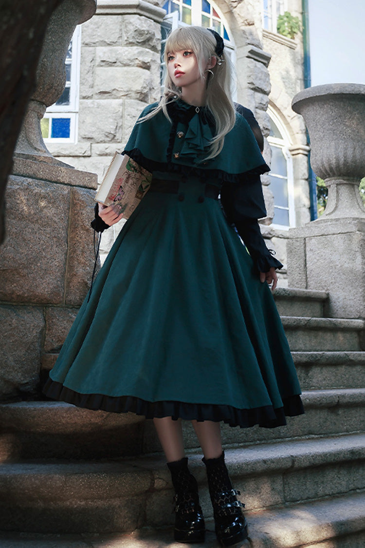 Green [Potions School] Long Sleeves Ruffle Bowknot Sweet Elegant Lolita Dress Two-piece Set