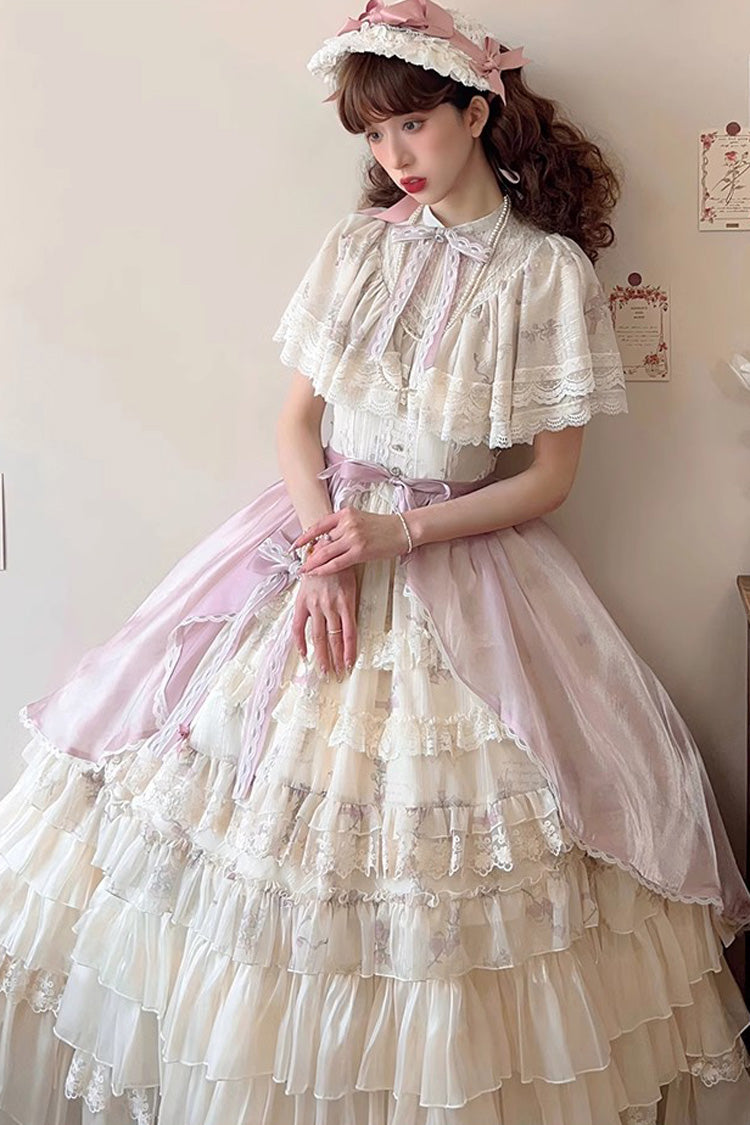 Süßes Lolita-Kleid im Prinzessinnen-Stil mit mehrfarbigem Glockenblumen-Print und Rüschenspitze