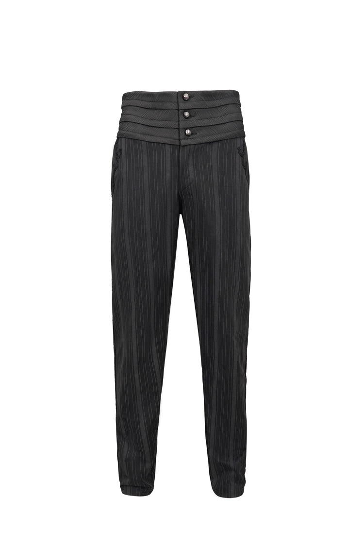 Black Retro Mid High Waist Micro Elastic Striped Woven Stitching Three Dimensional Jacquard Men's Gothic Trousers