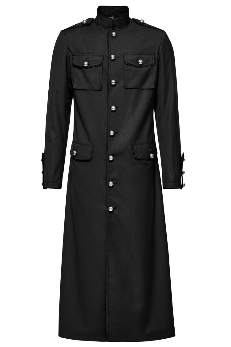 Black Stand Collar Slim Big-Pocket Men's Gothic Coat