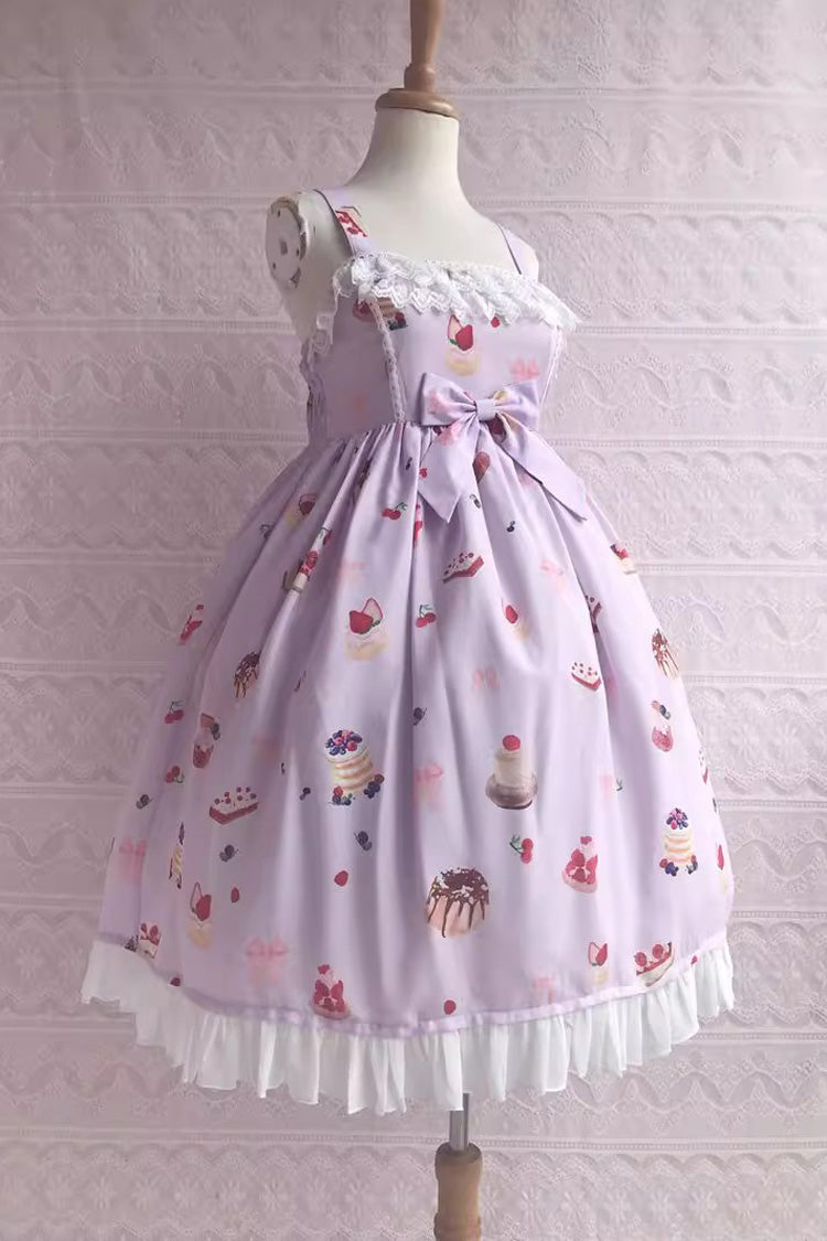 Erdbeer-Frucht-Dessert-Druck, Rüschen, Schleife, Spitze, süßes Lolita-JSK-Kleid, 5 Farben