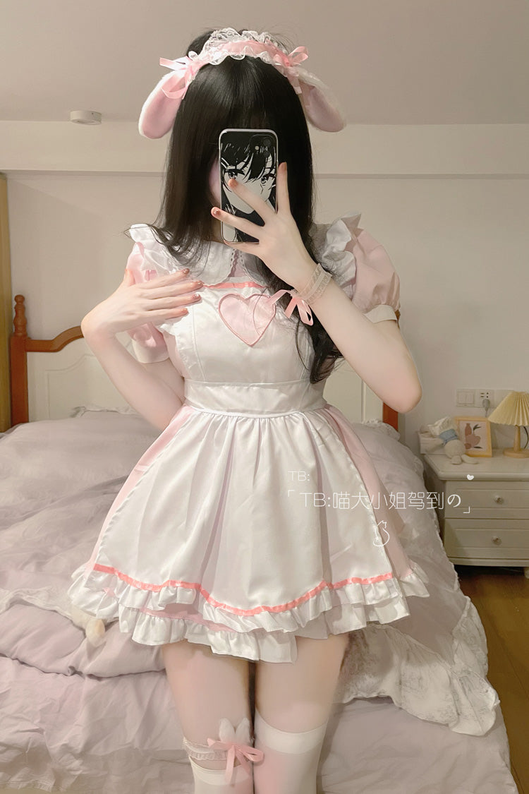 Sweetheart Rabbit Maid Short Sleeves Ruffle Hollow Plus Size Sweet Lolita Dress 2 Colors