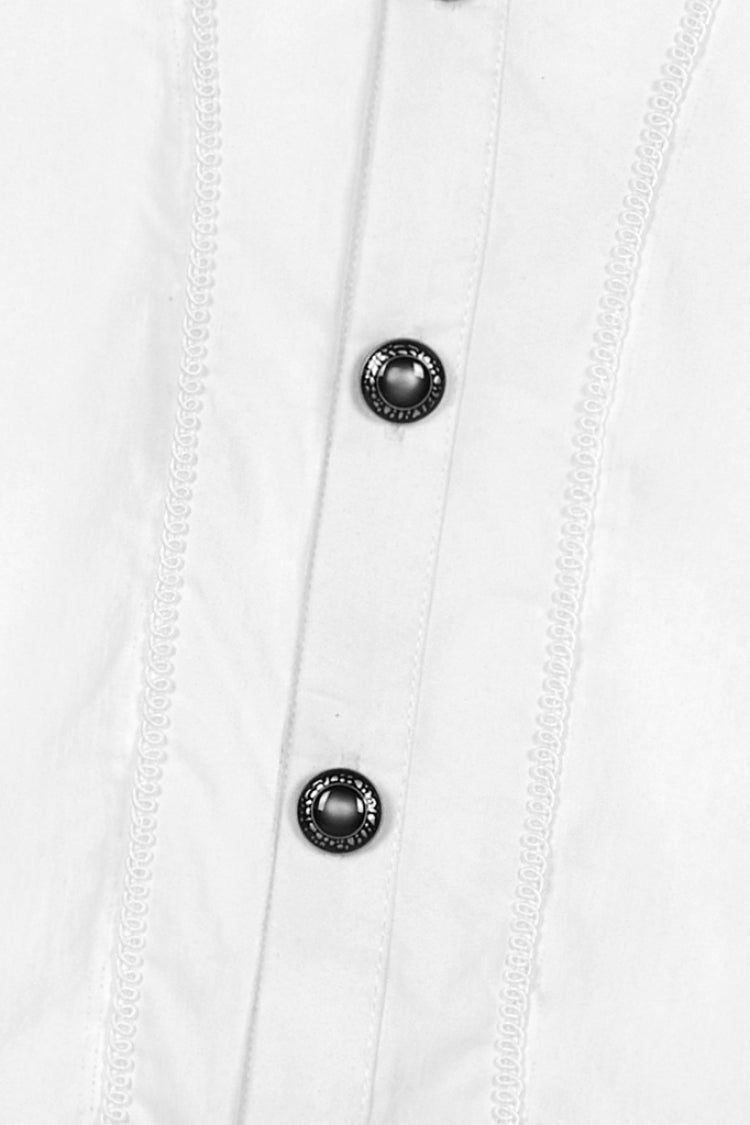 White Stand Collar Lantern Sleeves Slim Men's Gothic Blouse