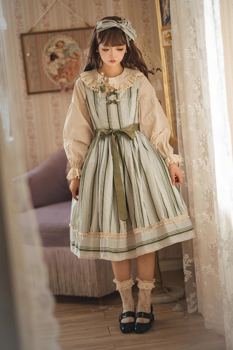 Forest Atlas Süßes Lolita-Pulloverkleid mit Streifenmuster und Schleife, 3 Farben