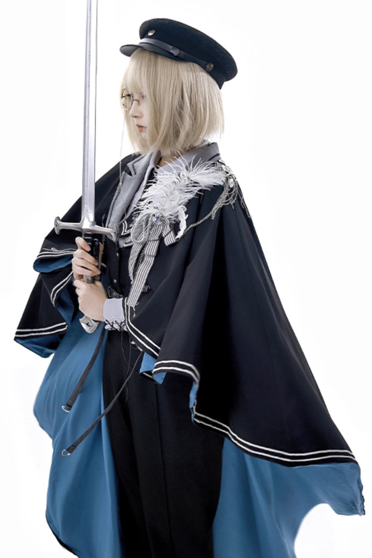 Black/Blue [Dark Night Contract] Long Sleeves Prince Handsome Ouji Lolita Blouse Pants Vest Set