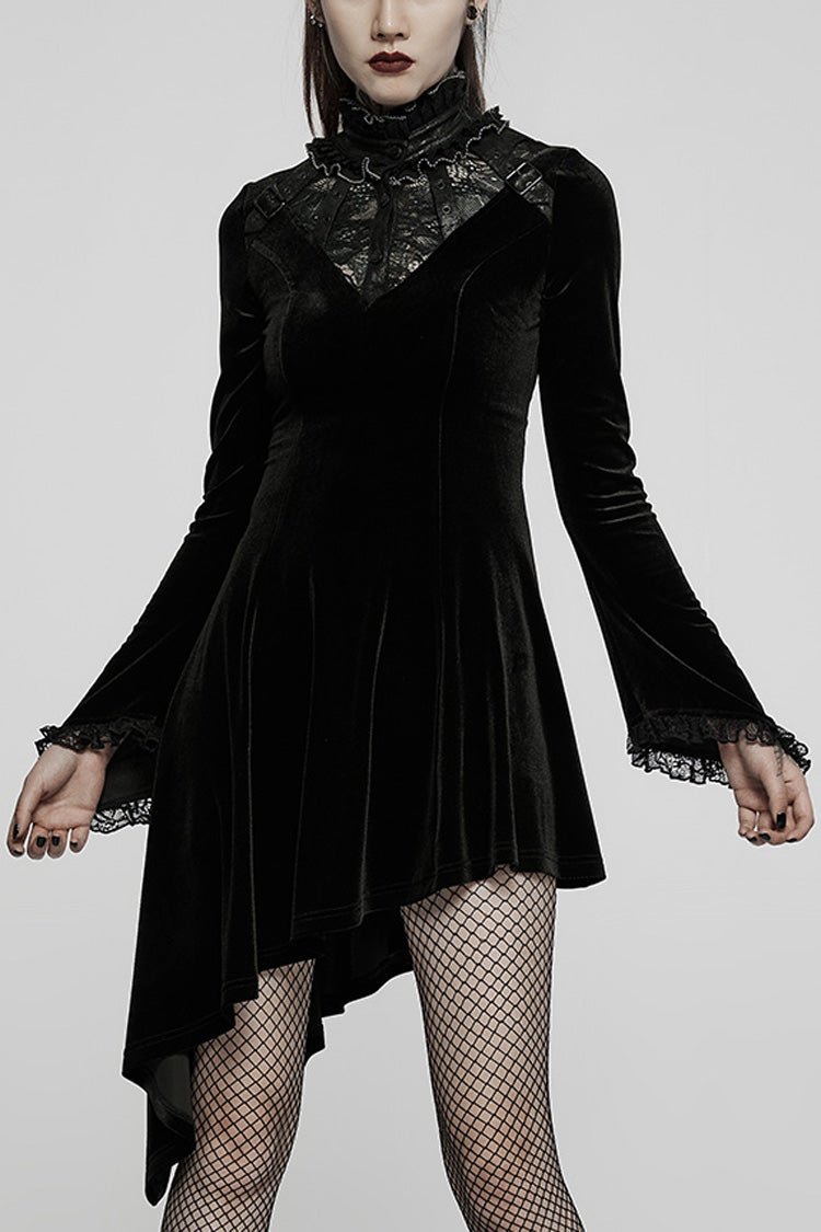 Lange Trompetenärmel, Nähte, Spitze, unregelmäßig, asymmetrisch, Gothic-Kleid für Damen, 2 Farben