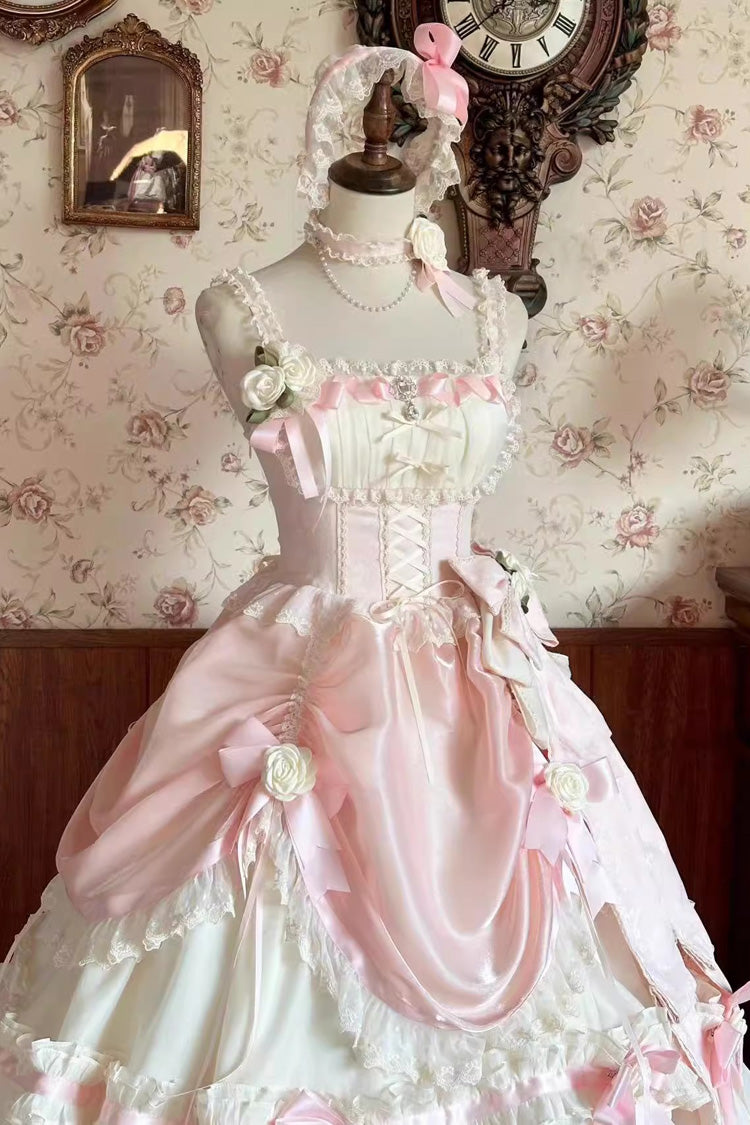 Apricot/Pink Multi-layer Ruffle Hanayome Bowknot Sweet Princess Gorgeous Long Lolita Jsk Dress