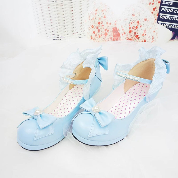 Bowknot Strappy Ruffle PU Sweet Lolita Shoes 5 Colors