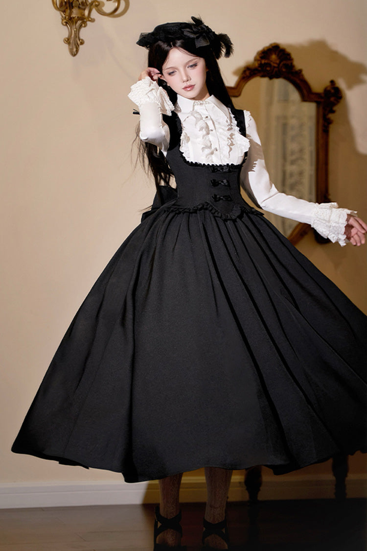 Black [Silent Words] Ruffle Bowknot Classic Lolita Jsk Push-Up Dress