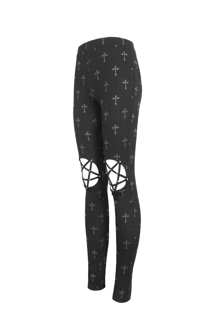 Schwarze bedruckte hohle Punk-Leggings für Damen