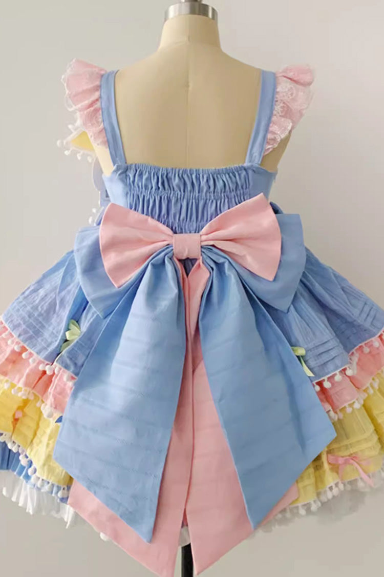 Yellow/Blue/Pink Cute Candy Bowknot Sweet Lolita Jsk Dress (Includes Pennant)