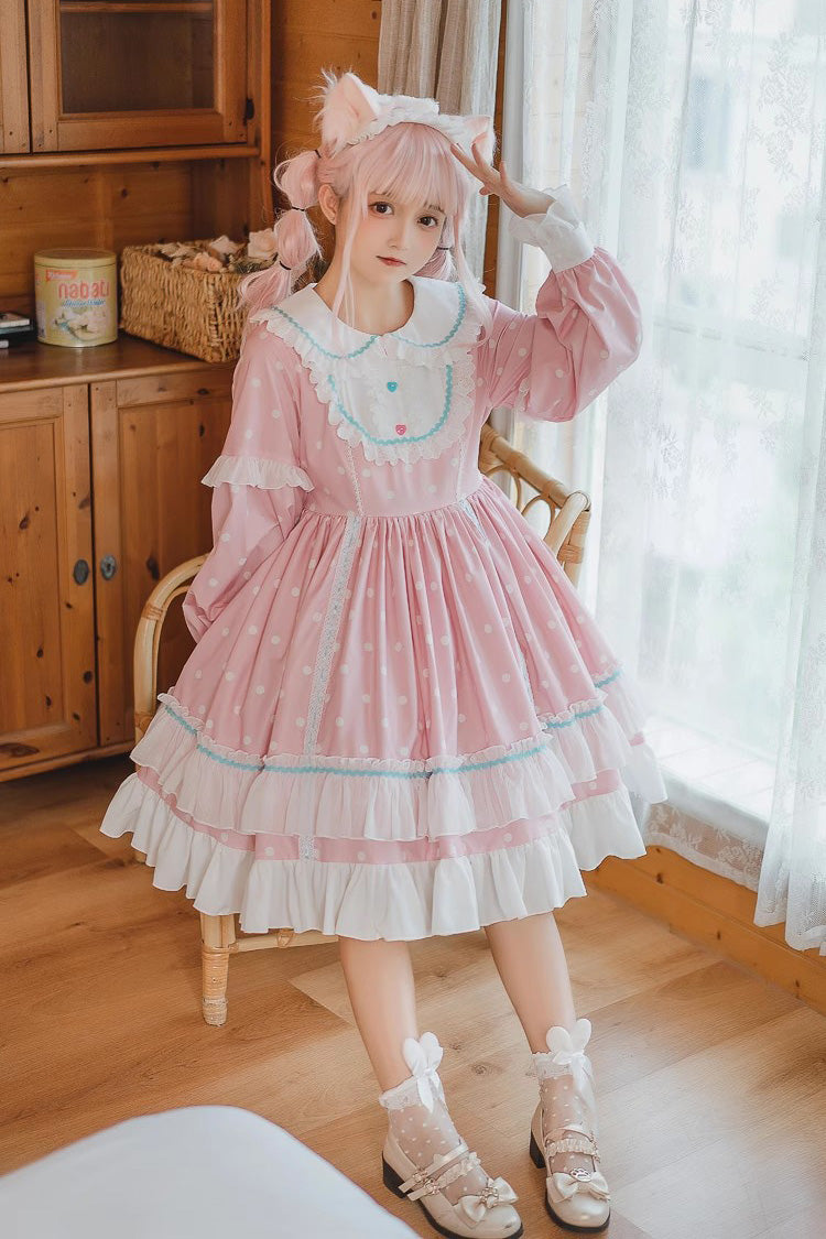 Toffee Bobo Long Sleeves Double Layer Print Ruffle Sweet Lolita Dress 2 Colors