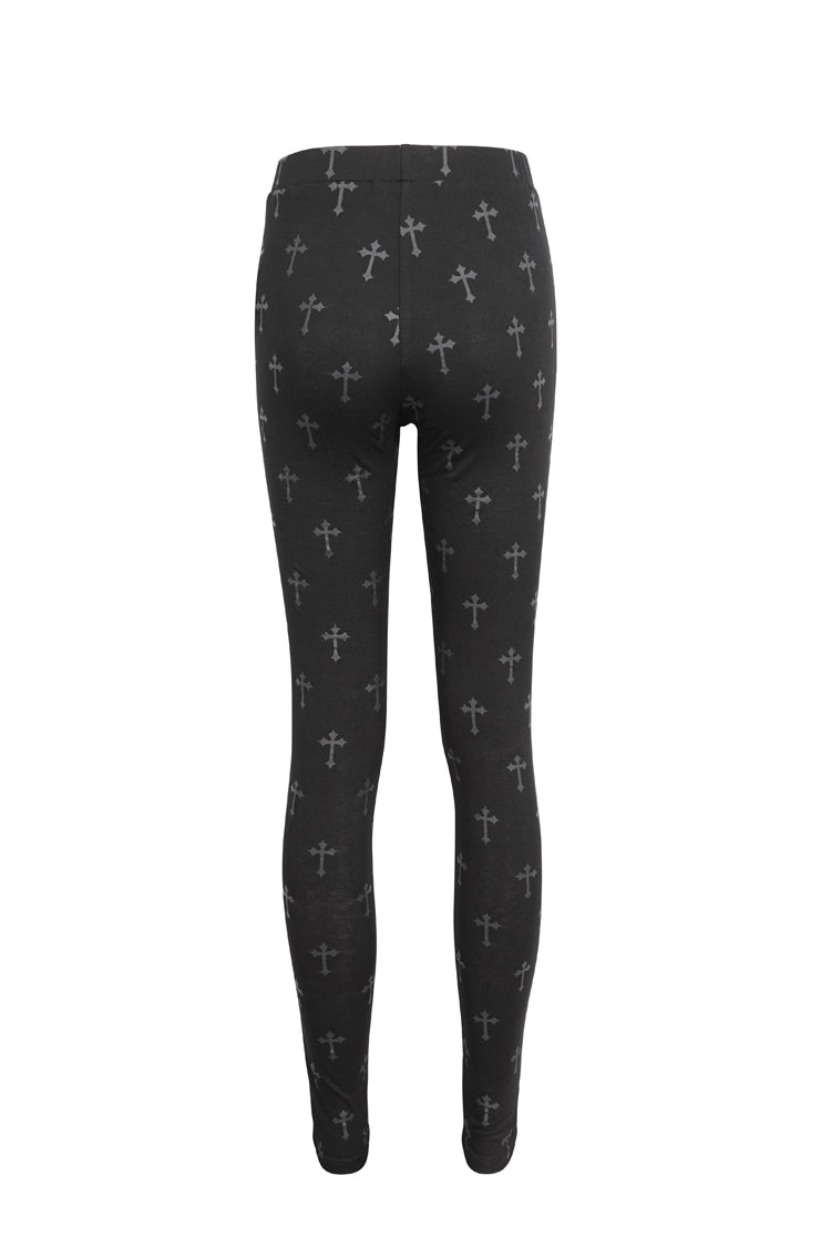 Schwarze bedruckte hohle Punk-Leggings für Damen