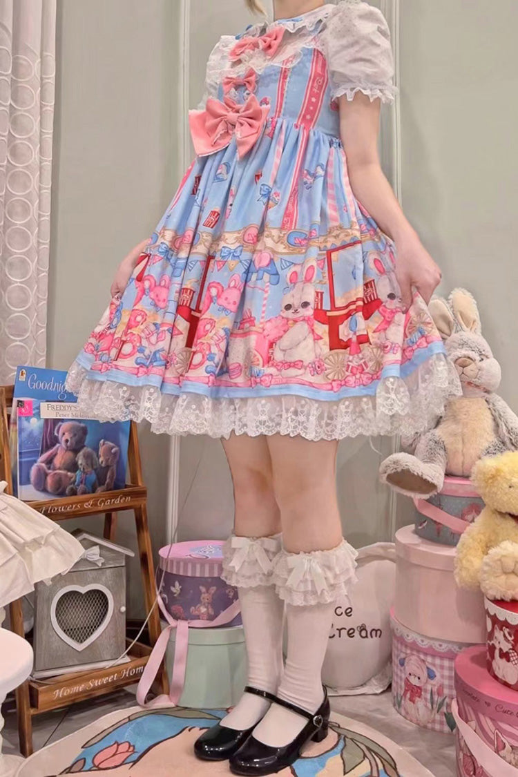 Blue/Pink Doll Playground Print Ruffle Bowknot Sweet Lolita Jsk Dress