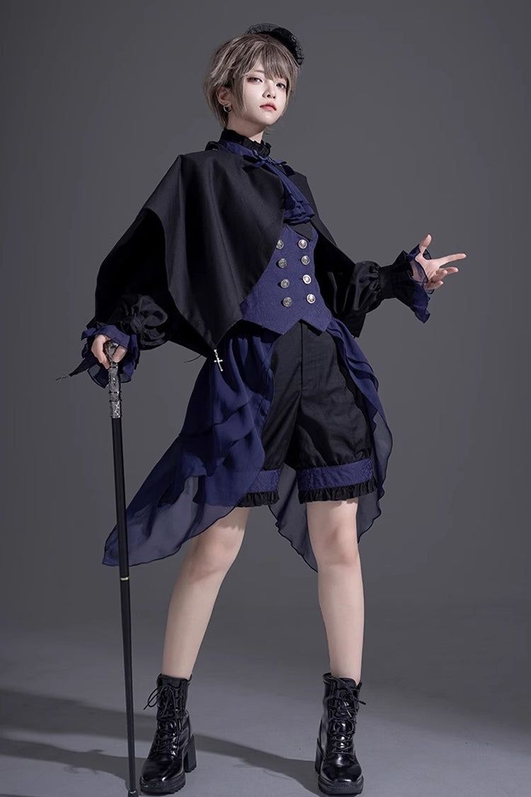 Schwarz/Blau Evil Twins Ouji Prince Hübsches Lolita Weste Hemd Shorts Set