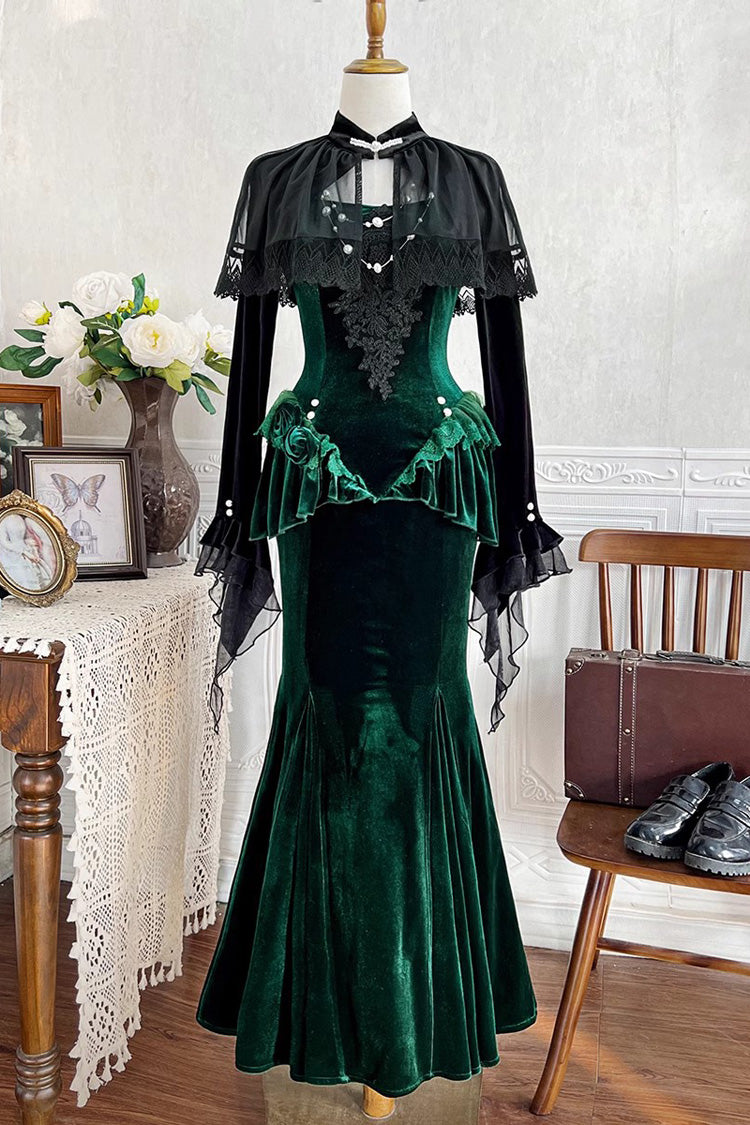 Green [Dark Forest] Ruffle Embroidery Slim Elegant Lolita Jsk Fishtail Dress