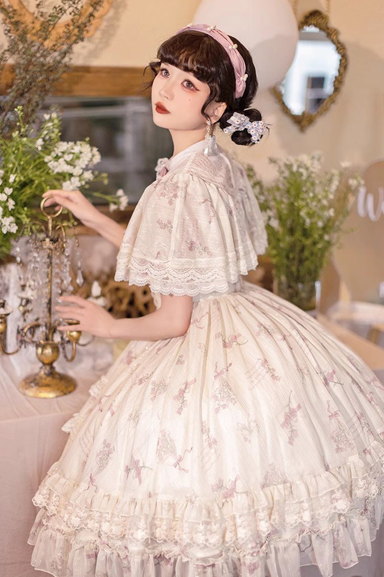 Süßes Lolita-Kleid im Prinzessinnen-Stil mit mehrfarbigem Glockenblumen-Print und Rüschenspitze