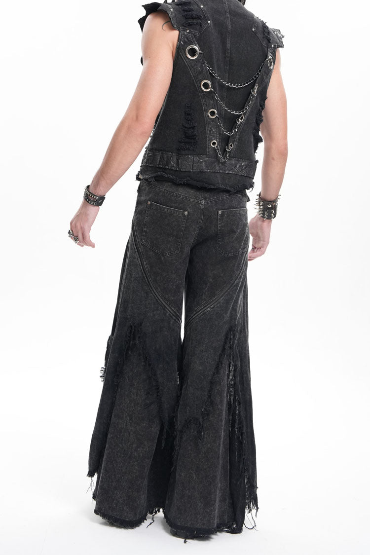 Black Ripped Rings Studs Men's Gothic Pants