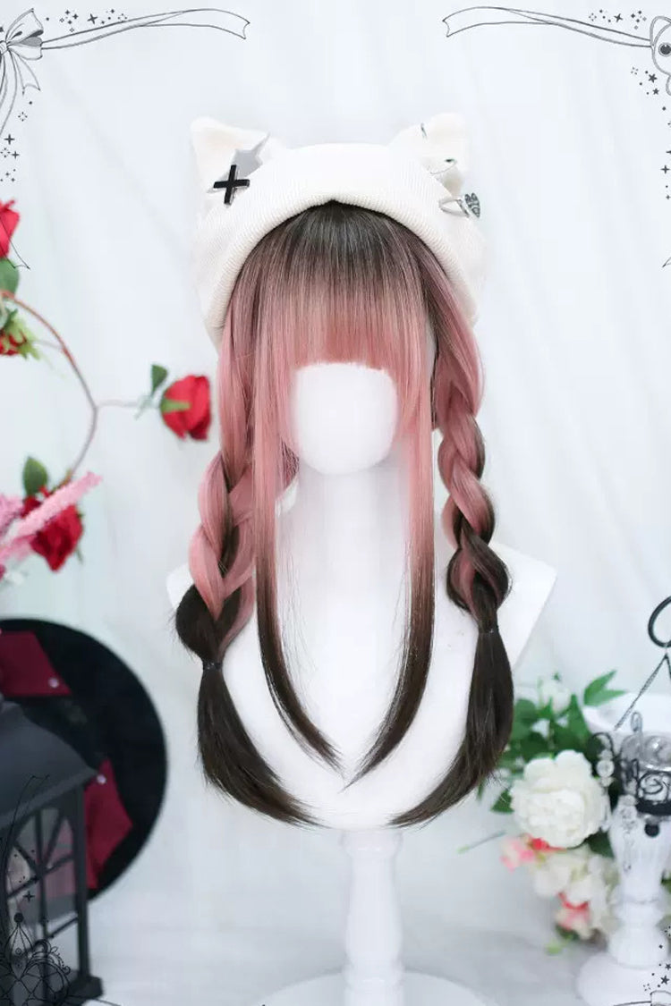 Pink/Brown Natural Gradient Sweet Lolita Long Straight Wigs