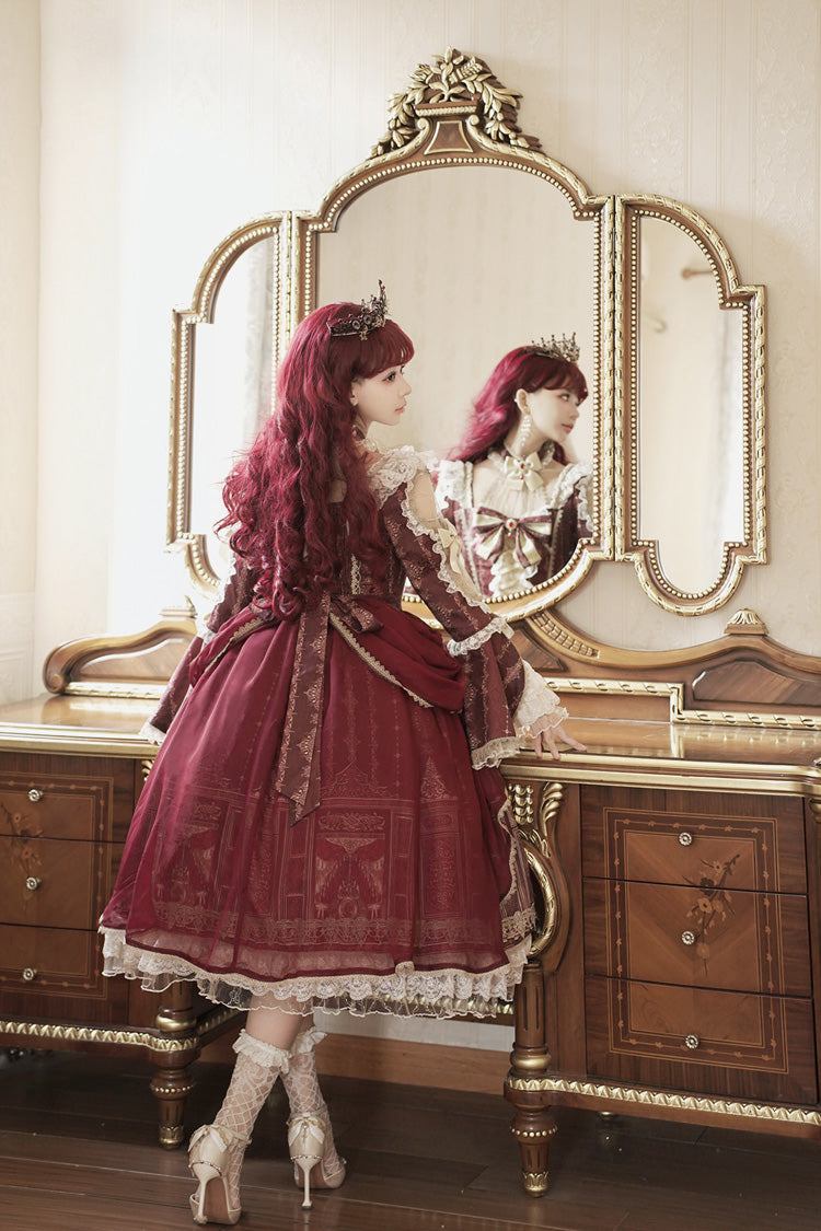 Red Baroque Palace Print Lace Classic Princess Lolita Dress