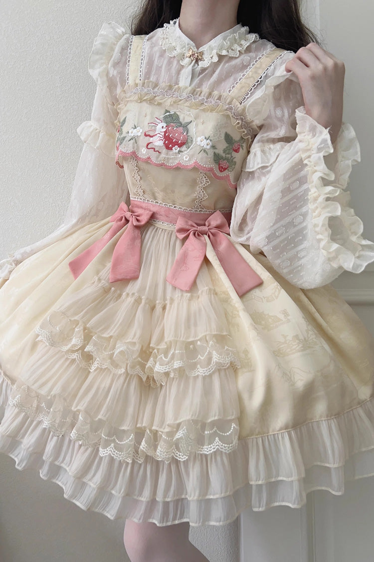 Süßes Lolita JSK Kleid mit Rüschenstickerei und Schleife im Mondkaninchen-Stil