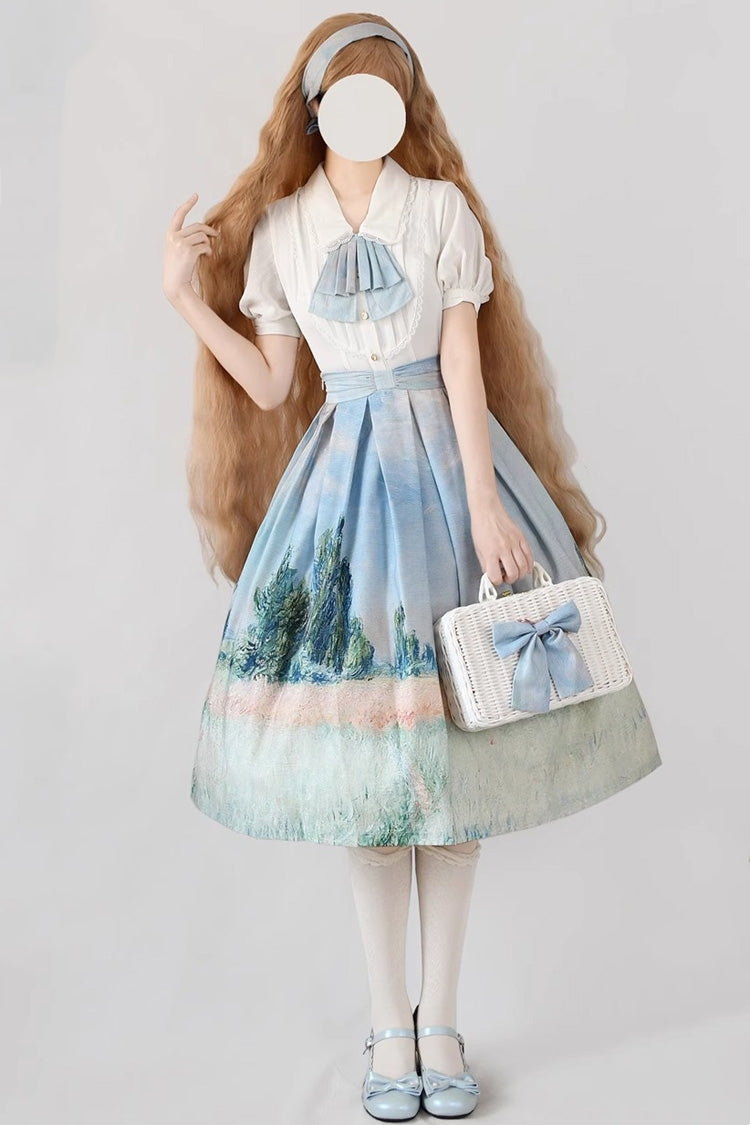 [Forest Basket] Multi-Color Monet Oil Painting Print Ruffle Classic Vintage Lolita Skirt 10 Colors