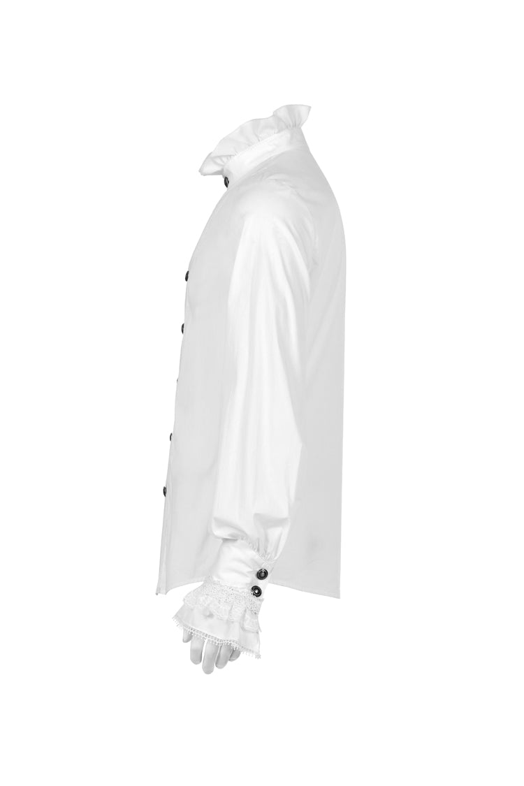 White Stand Collar Lantern Sleeves Slim Men's Gothic Blouse