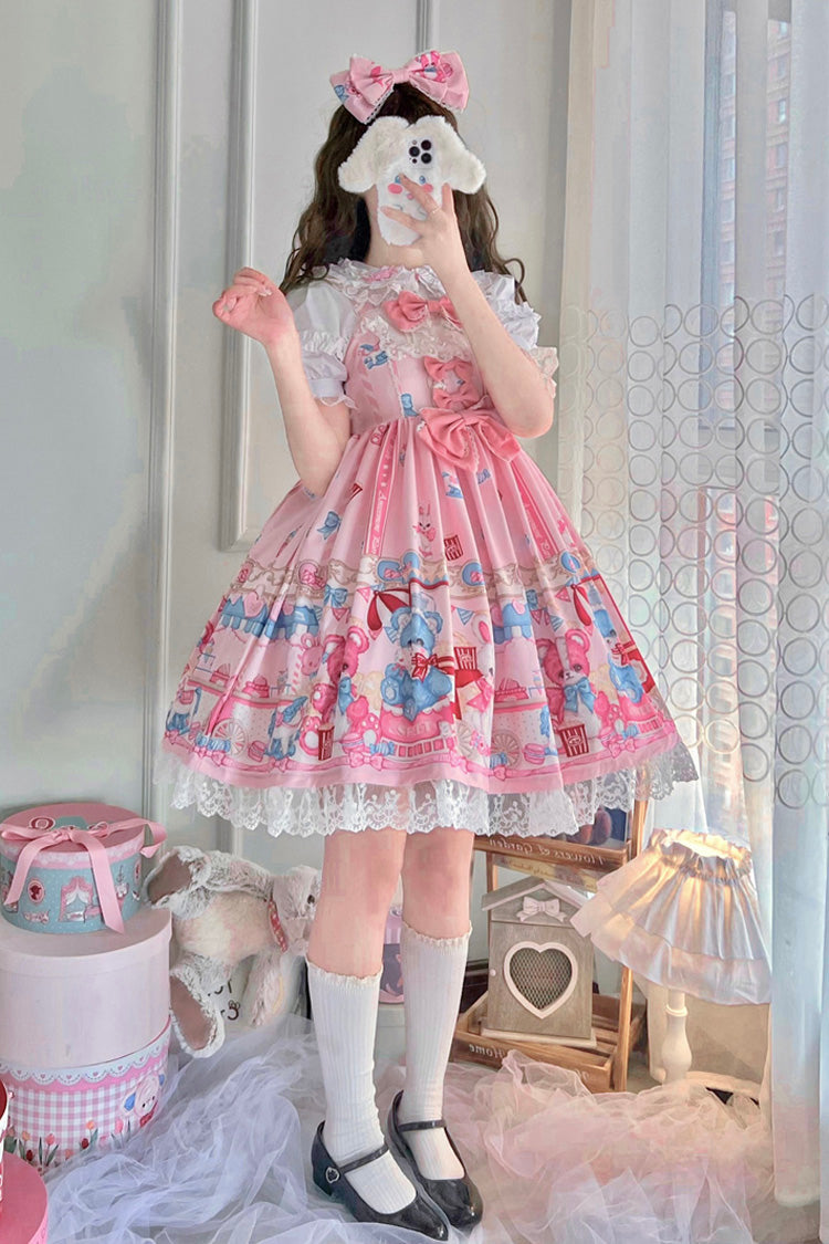 Pink Doll Playground Print Ruffle Bowknot Sweet Lolita Jsk Dress