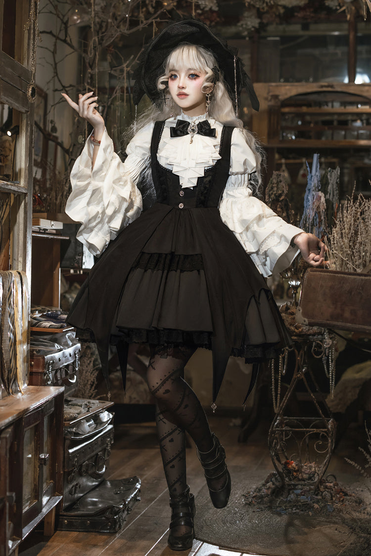 Black Magical Girl Ruffle Cardigan Bowknot Gothic Princess Lolita Strap Dress