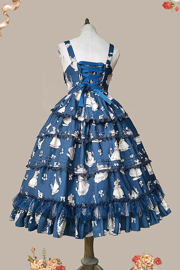 Miss Rabbit Dance Print Multi-layer Ruffle Sweet Elegant Lolita Jsk Dress 4 Colors