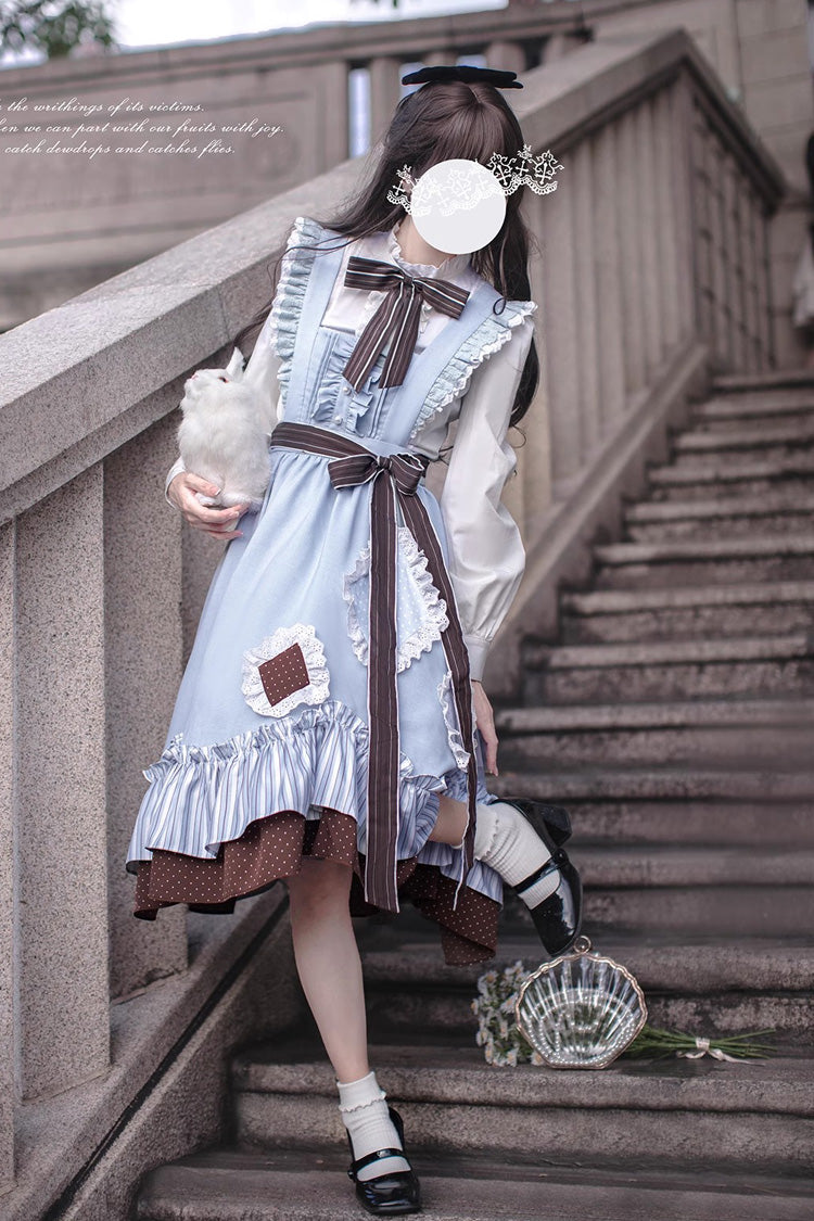 Blue/Brown [Magic Vocal Club] Ruffle Bowknot Sweet College Style Elegant Lolita Jsk Dress