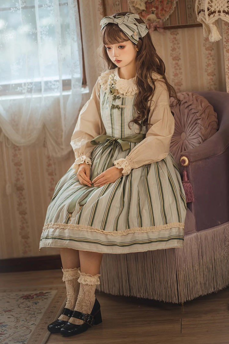 Forest Atlas Striped Print Bowknot Sweet Lolita Jumper Dress 3 Colors